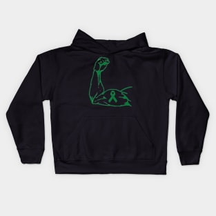 Flexed arm with Dark Green Awareness Ribbon Kids Hoodie